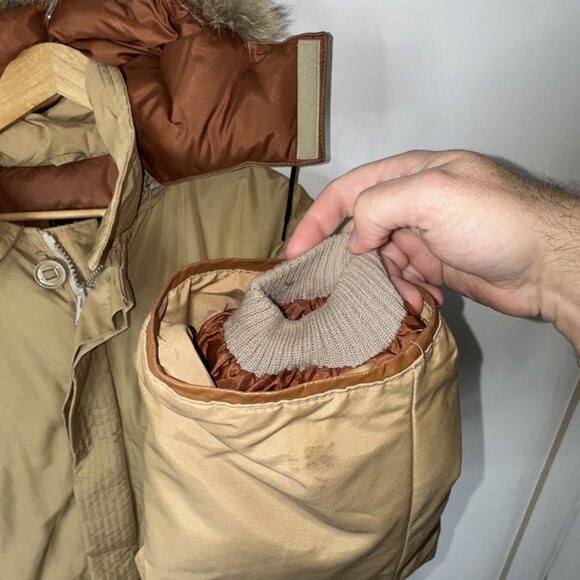 Vintage Sears Down Parka 70s Tan Duck Down Fur Hood Arctic Winter Coat 50 - Picture 2 of 8